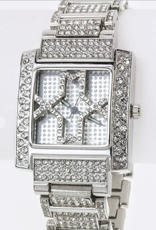 stainless steel watch, diamond watch, rhinestone watch,  silver watch,