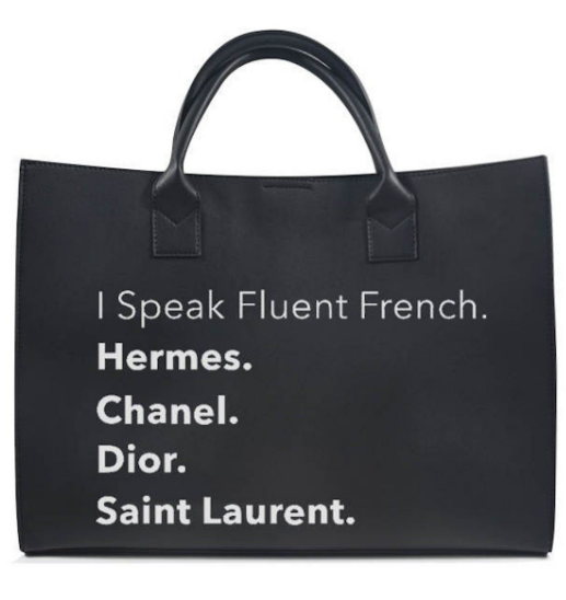 black tote, black purse, black bag, i speak fluent french,