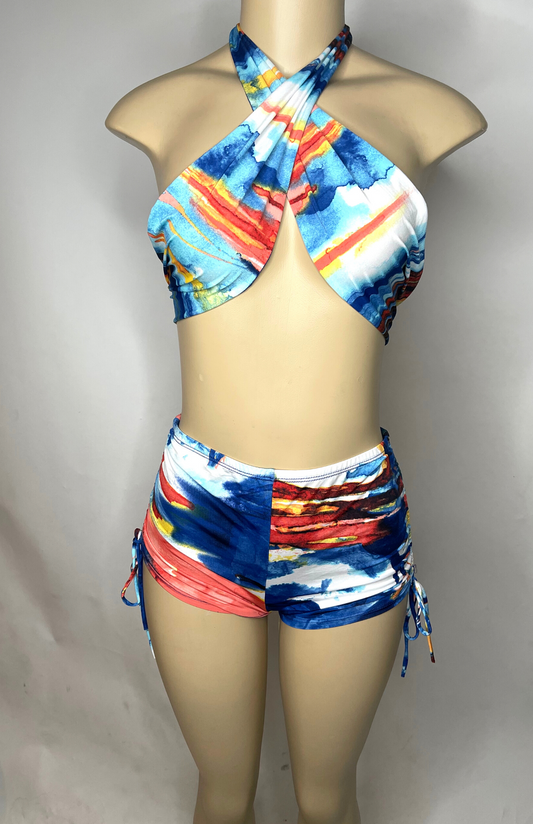 vacation outfit, swimwear ,blue shorts,yup she bad,crop top,beach wear,pool party outfit,clubwear,sexy outfit,trendy outfit,yup she bad,