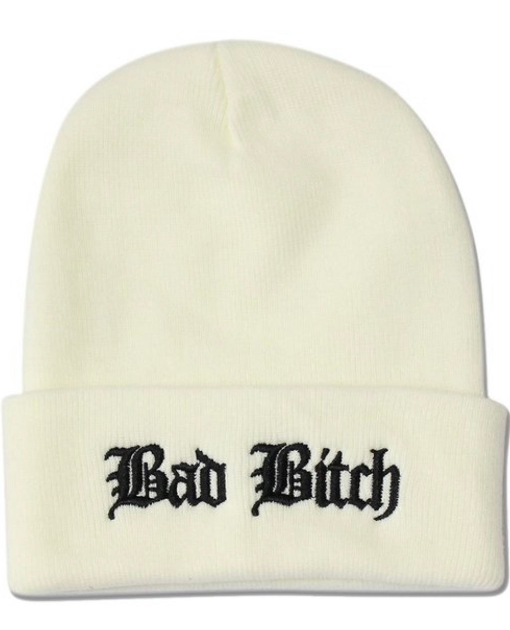 white hat, beenie, winter hat, bad bitch, bad bitch hat,