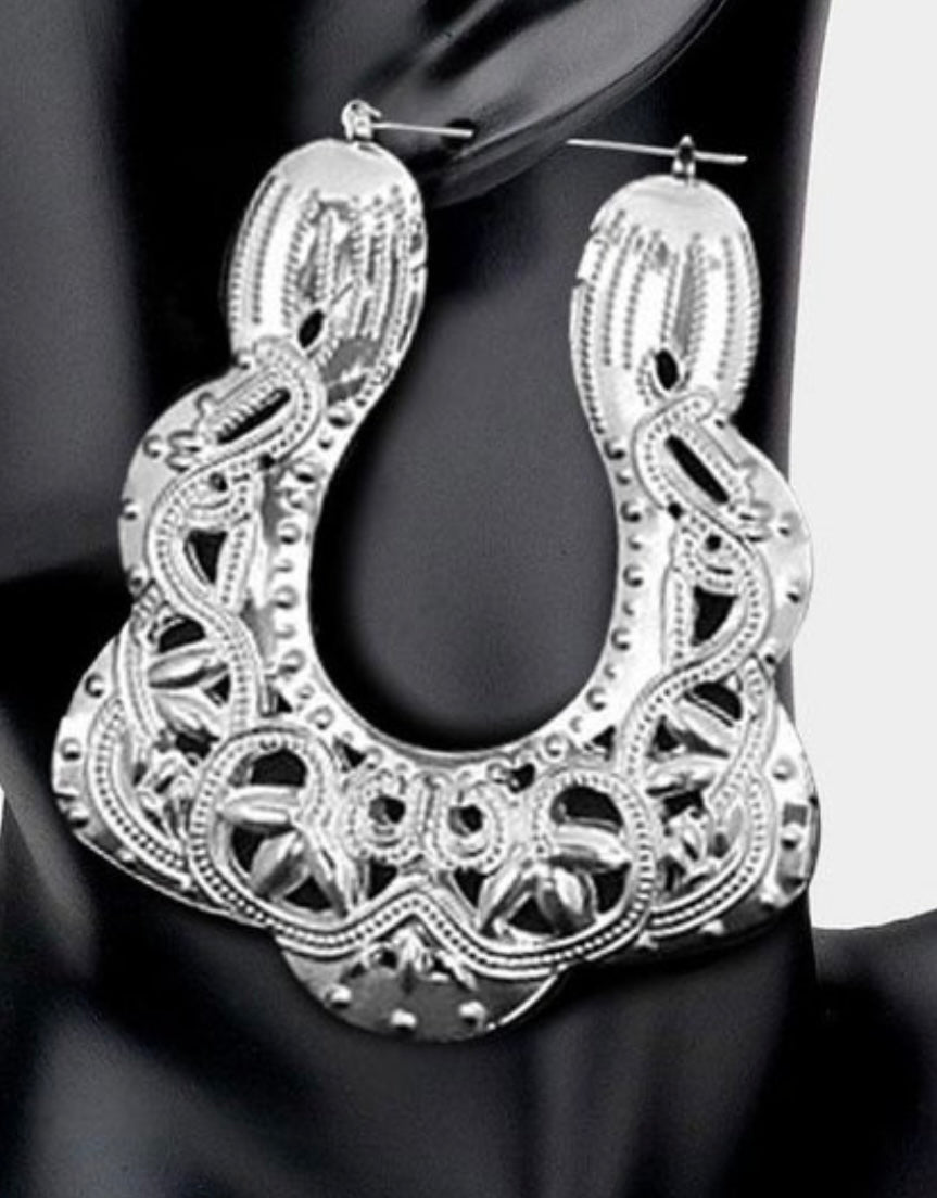 silver earrings,