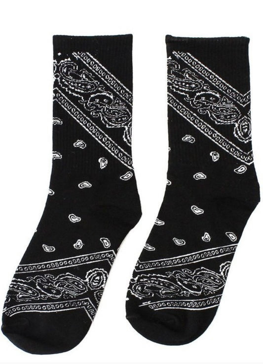 black socks , bandana print, paisley print socks ,
