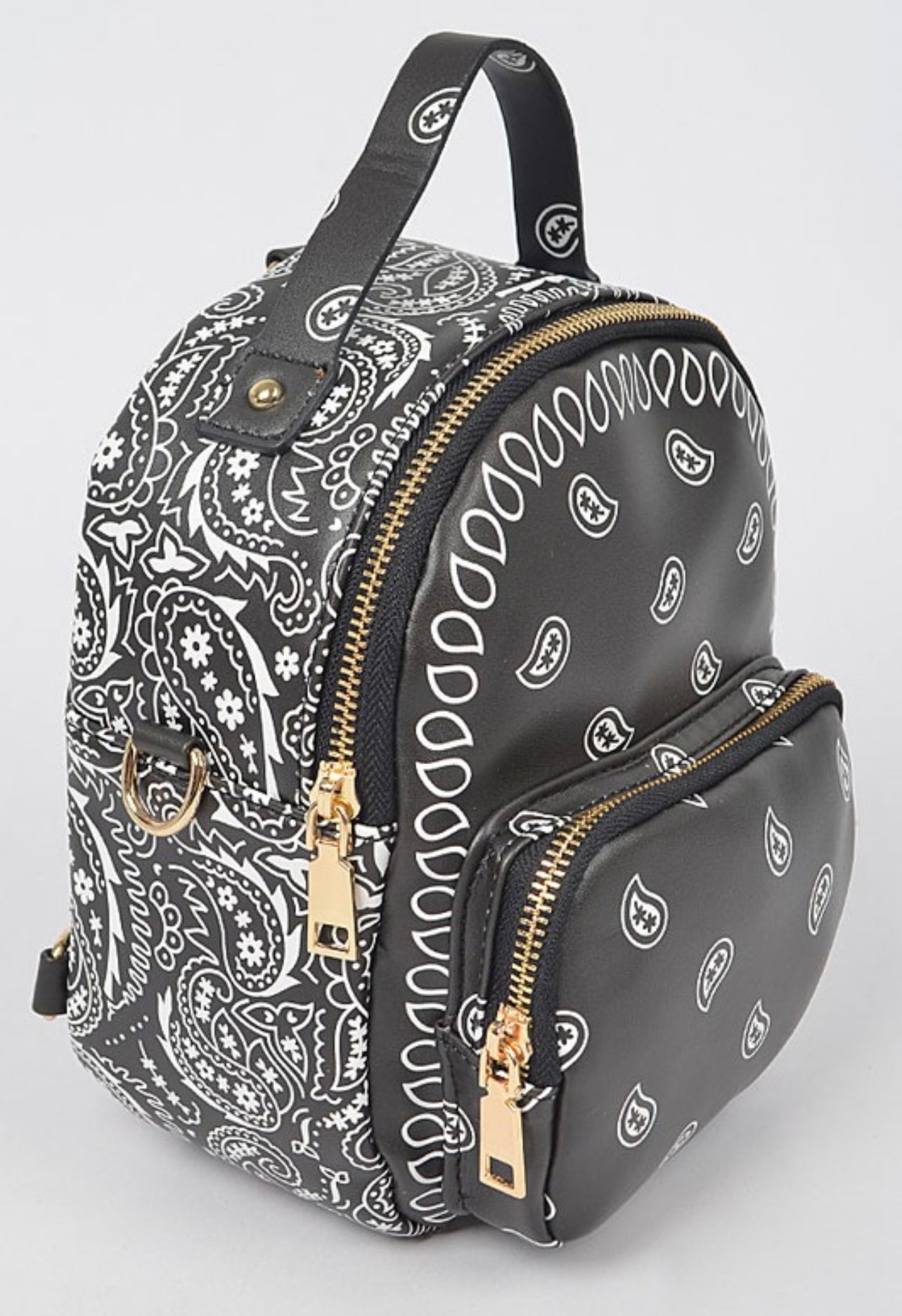 bandana print, bandana backpack ,paisley print, black backpack,