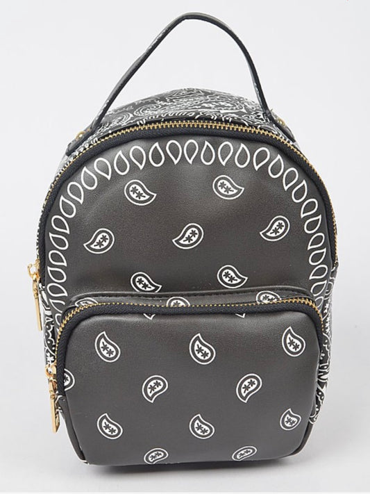 bandana print, bandana backpack ,paisley print, black backpack,