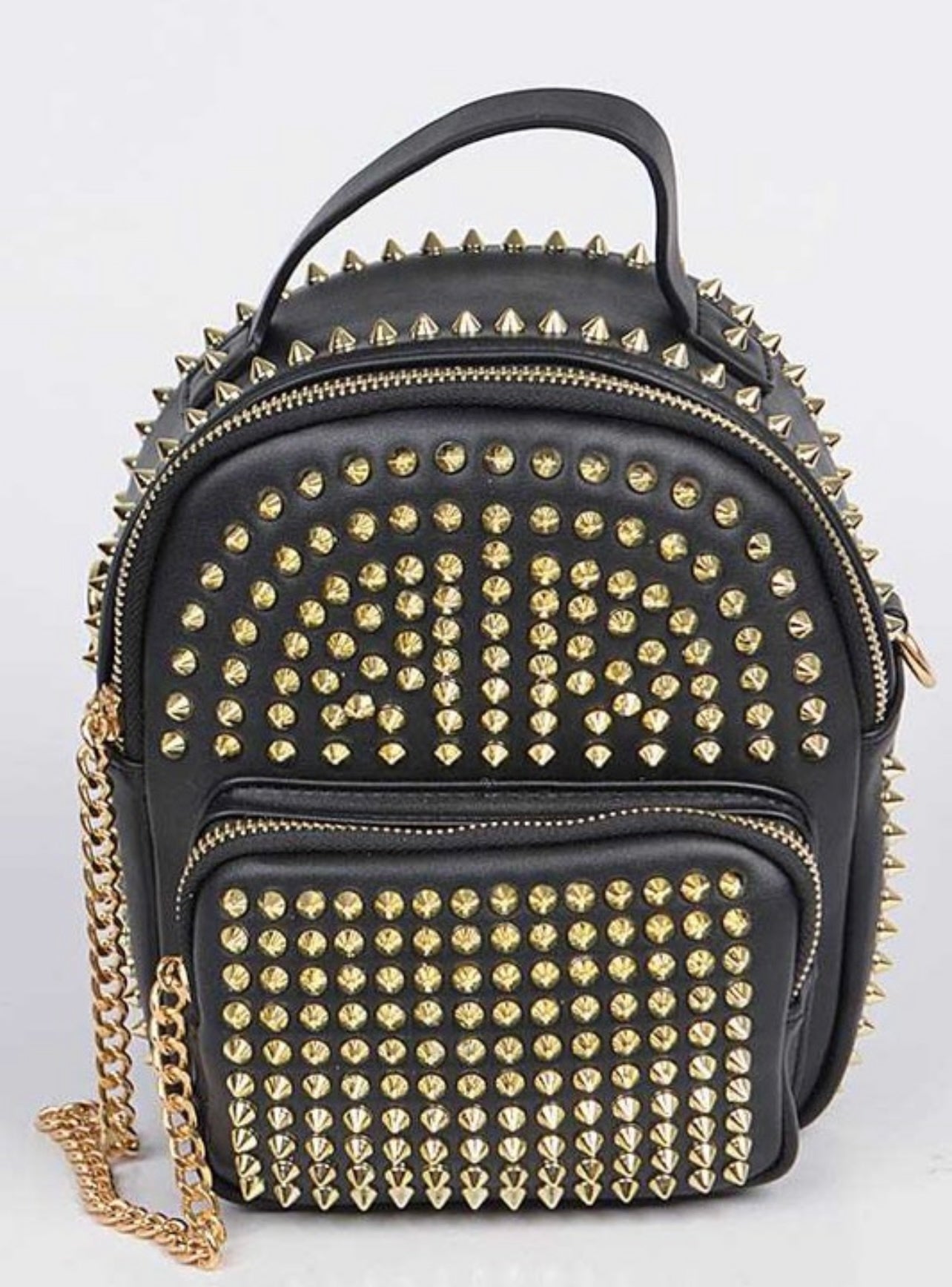 stud backpack, black backpack, gold stud backpack, silver gold stud backpack,